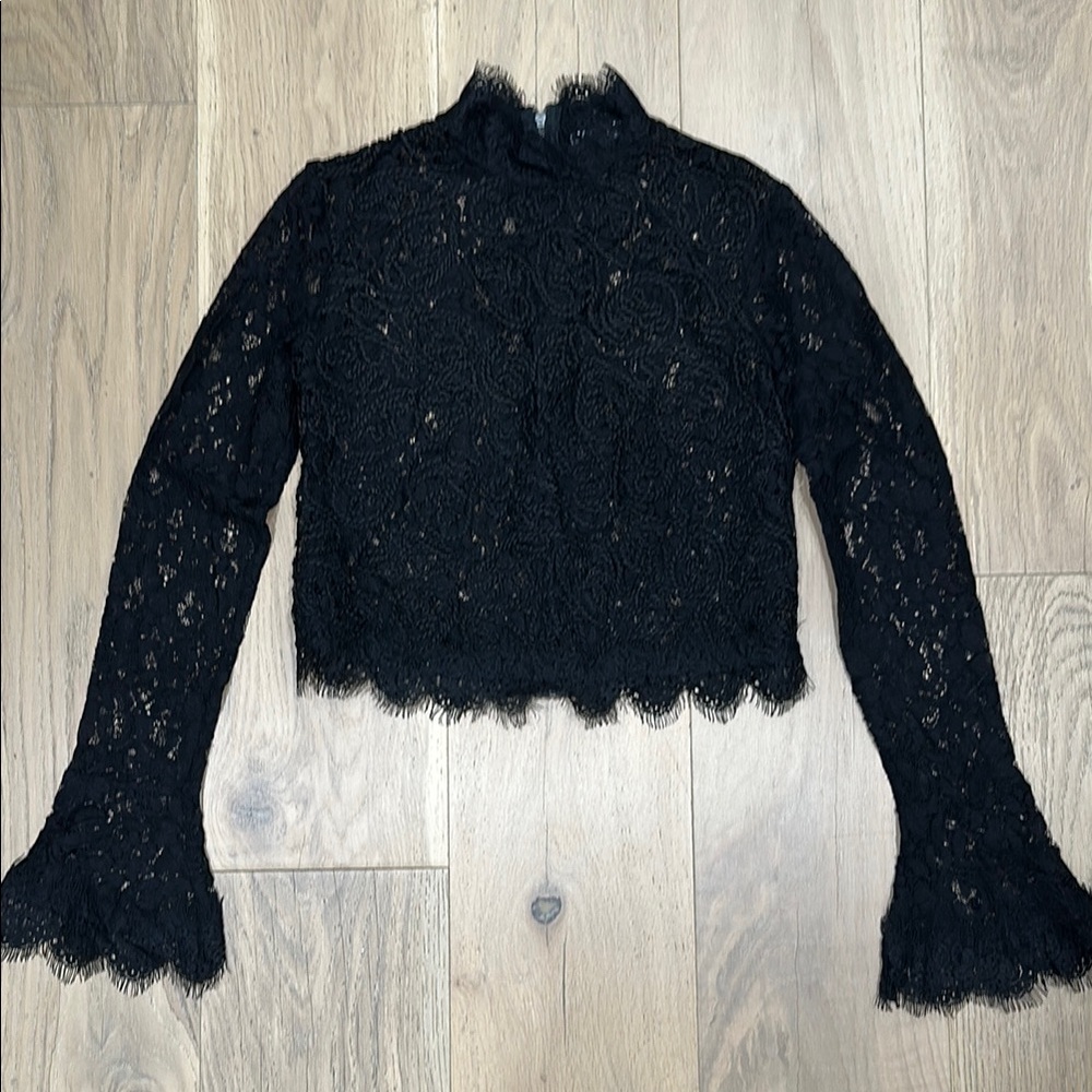 Zara Black Bell Sleeve Lace Crop Blouse